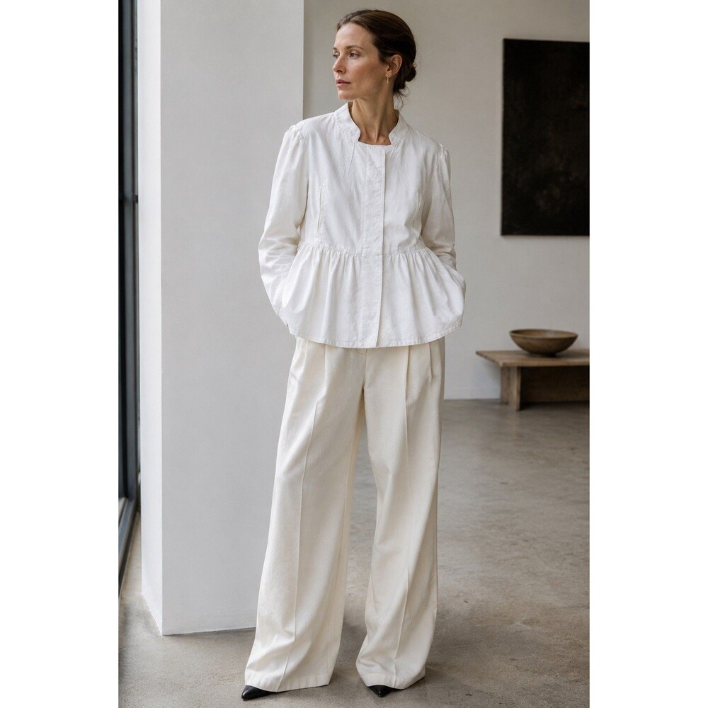 Dries Van Noten White Cotton Linen Peplum Jacket Size M Minimalist Architectural